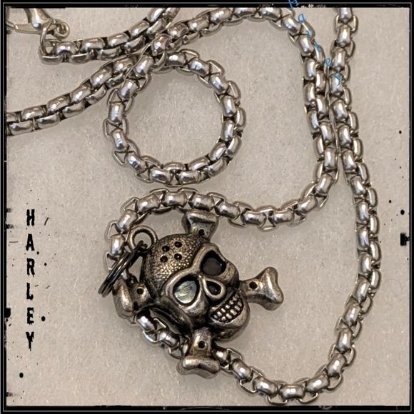 HARLEY DAVIDSON 3D Willie G Skull Pendant Necklace on Stainless Steel Box Chain - Picture 3 of 7
